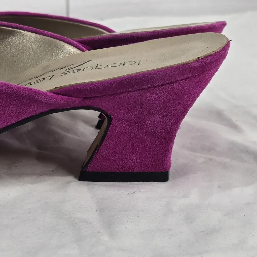 Vintage Jacques Levine Couture Suede Mules Fuchsia Pink Kitten Heels 8.5 B - Picture 4 of 11